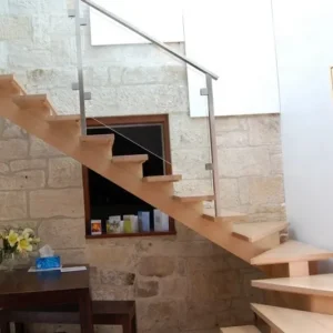 Wood Mono Beam Stairs with Glass Railings