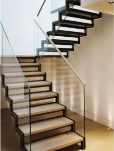 Zig Zag Steel Stringer Stairs with Glass Railings